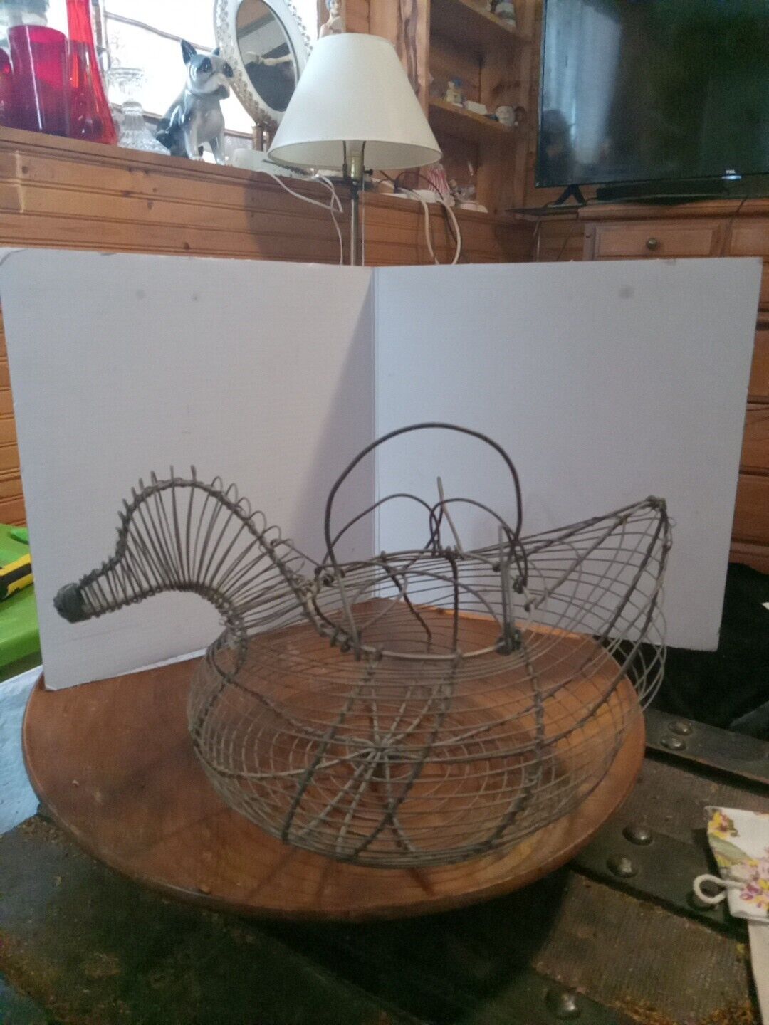 Vintage Metal Wire Bird-Shaped Egg Gathering/Collecting Basket