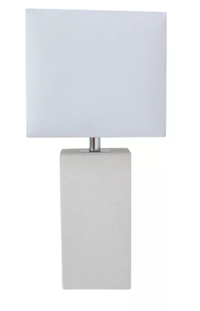 Elegant Designs LT1025-WHT Modern White Leather Table Lamp