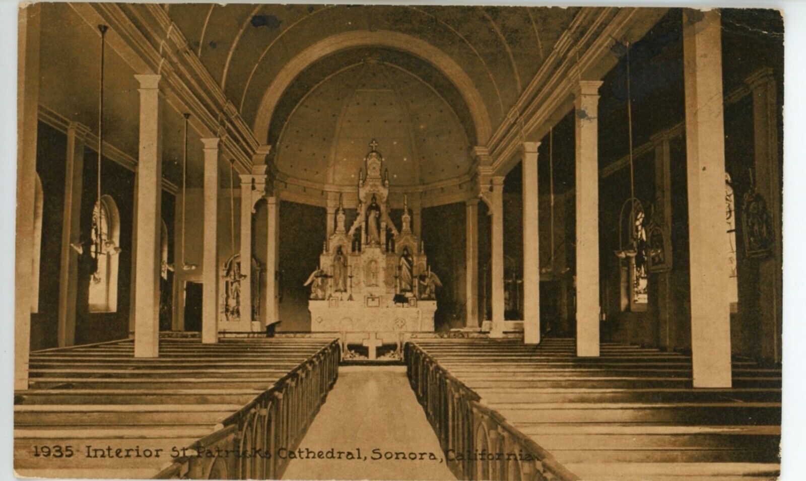 Interior St. Patricks Cathedral Sepia Postcard 1914 Sonora CA