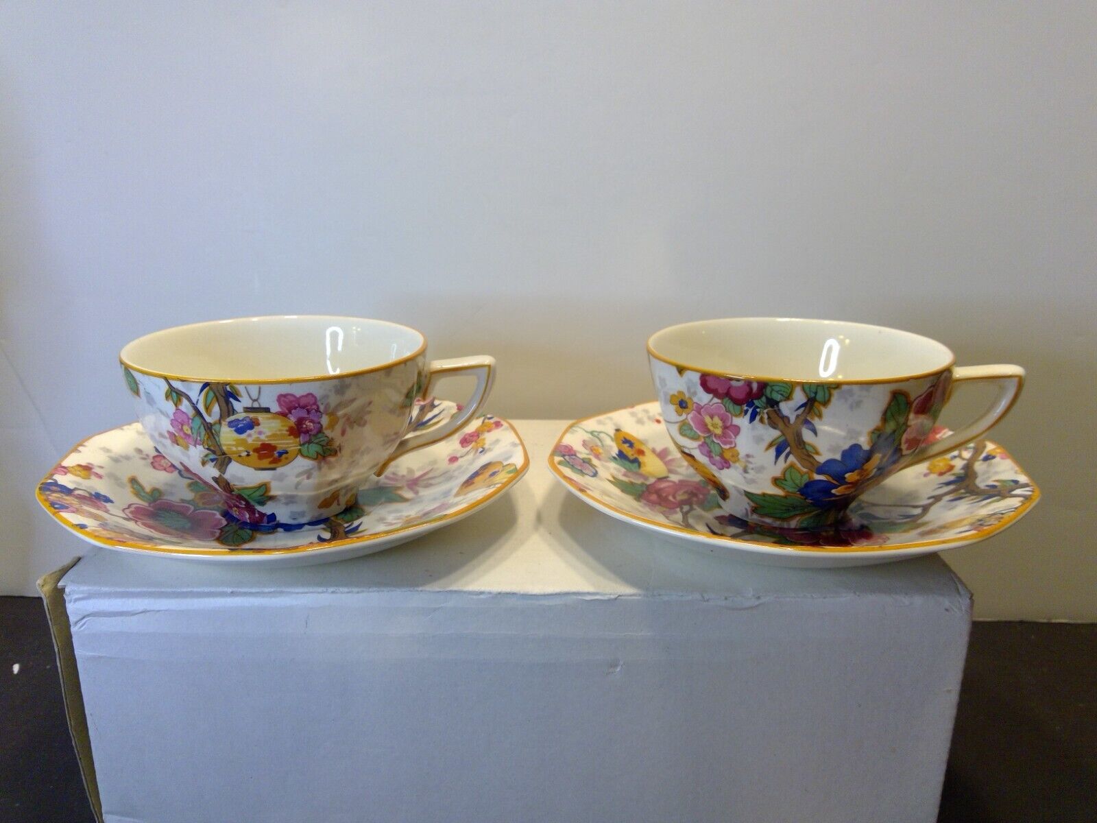 Pair of Crown Ducal Ware England Festival Floral Chintz Cup and Saucer Sets