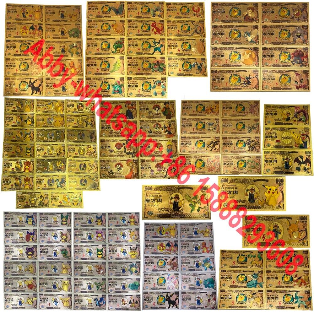 114 types Poke-mon gold plated banknote Anime pikaccu golden card for collection