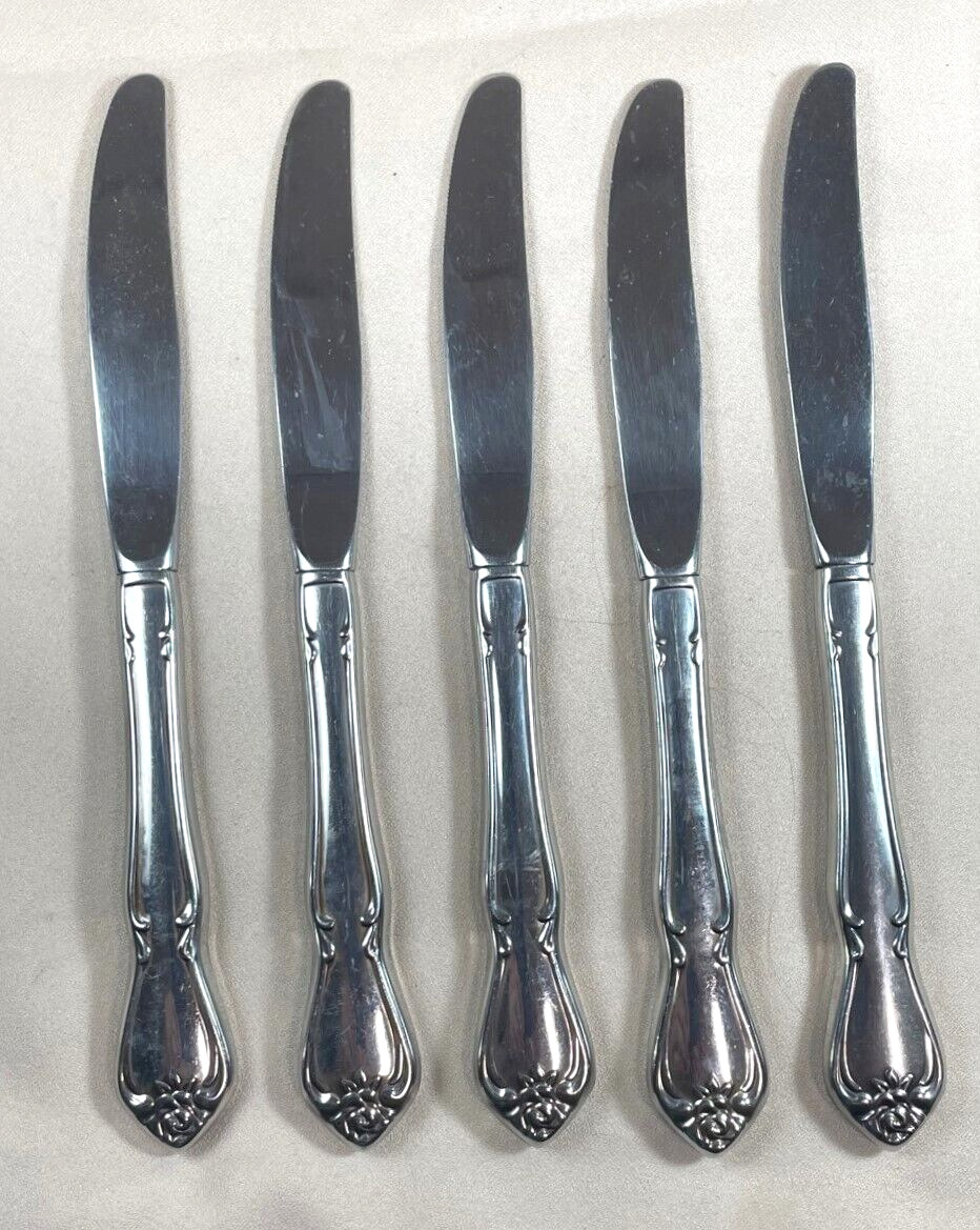 5 Oneida Ltd  Rogers Arbor/True Rose Stainless Steel Hollow Knives Silverware