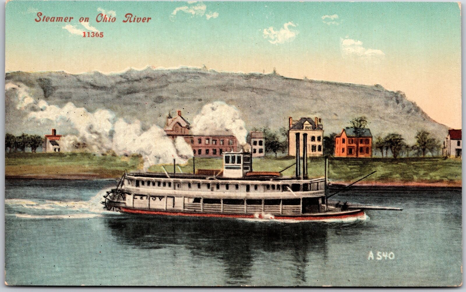 Steamer On Ohio River Mountain in Background Postcard