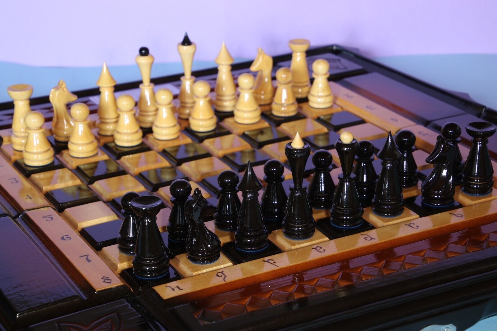 Exclusive unique Wooden Chess Set Hand Made in USSR St. Petersburg Kresty Prison