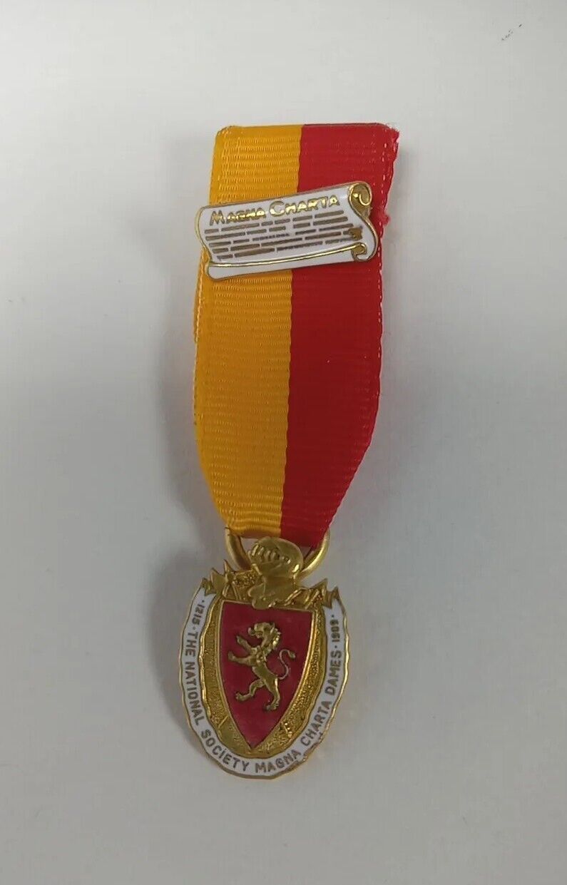 The National Society Magna Charta Dames 1909 Insignia Badge Medal Ribbon Pin VTG