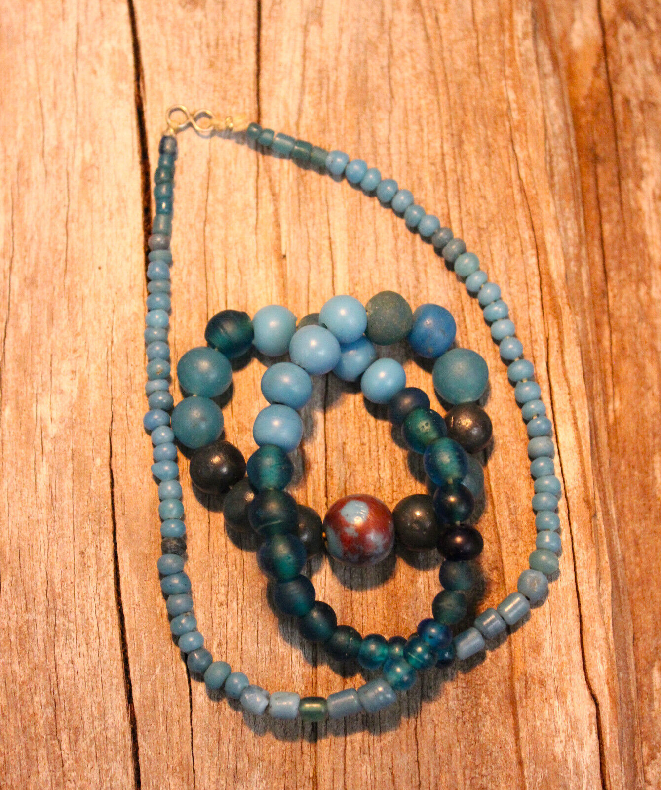Rare Ancient Iridescent Antique Blue Glass Bead Necklace