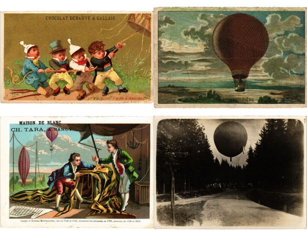 BALLOONS, AVIATION 24 Vintage Photographic Images, Litho Trade Cards (L6017)
