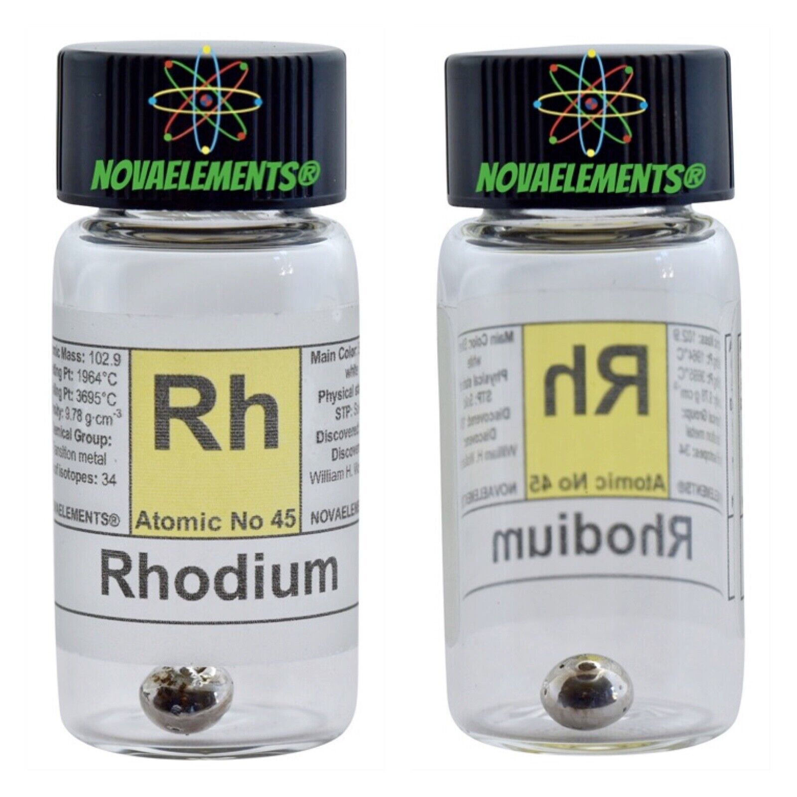 Rhodium Metal Element 45 Sample~0.5 Grams 99.99% Pure IN Labeled Glass Vial