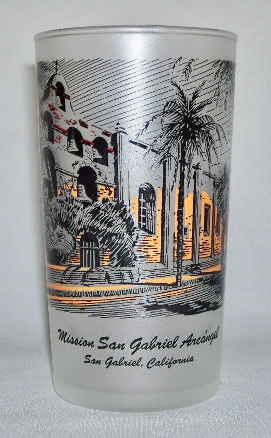 LIBBEY~ Vintage Frosted Tumbler Glass MISSION SAN GABRIEL ARCANGEL, CA (12 Oz)