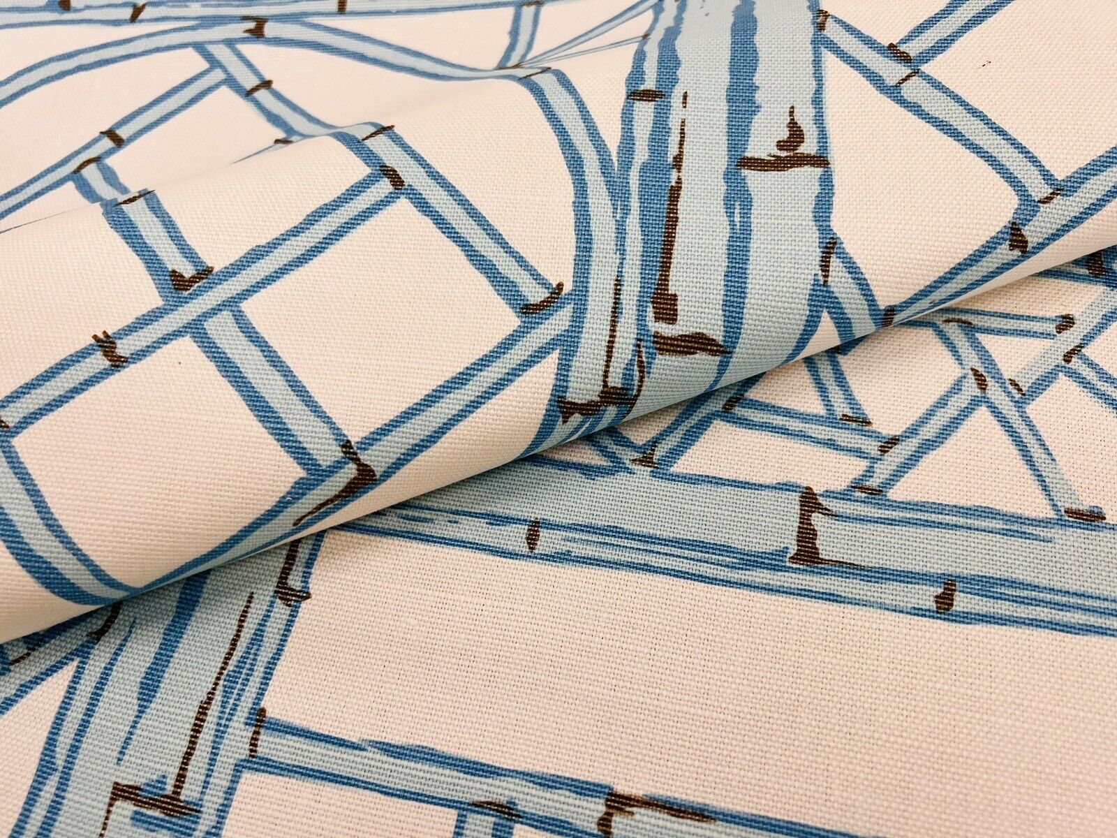 China Seas Bamboo Print Fabric- Lyford Trellis / Lt. Blue French Brown 0.50 yds