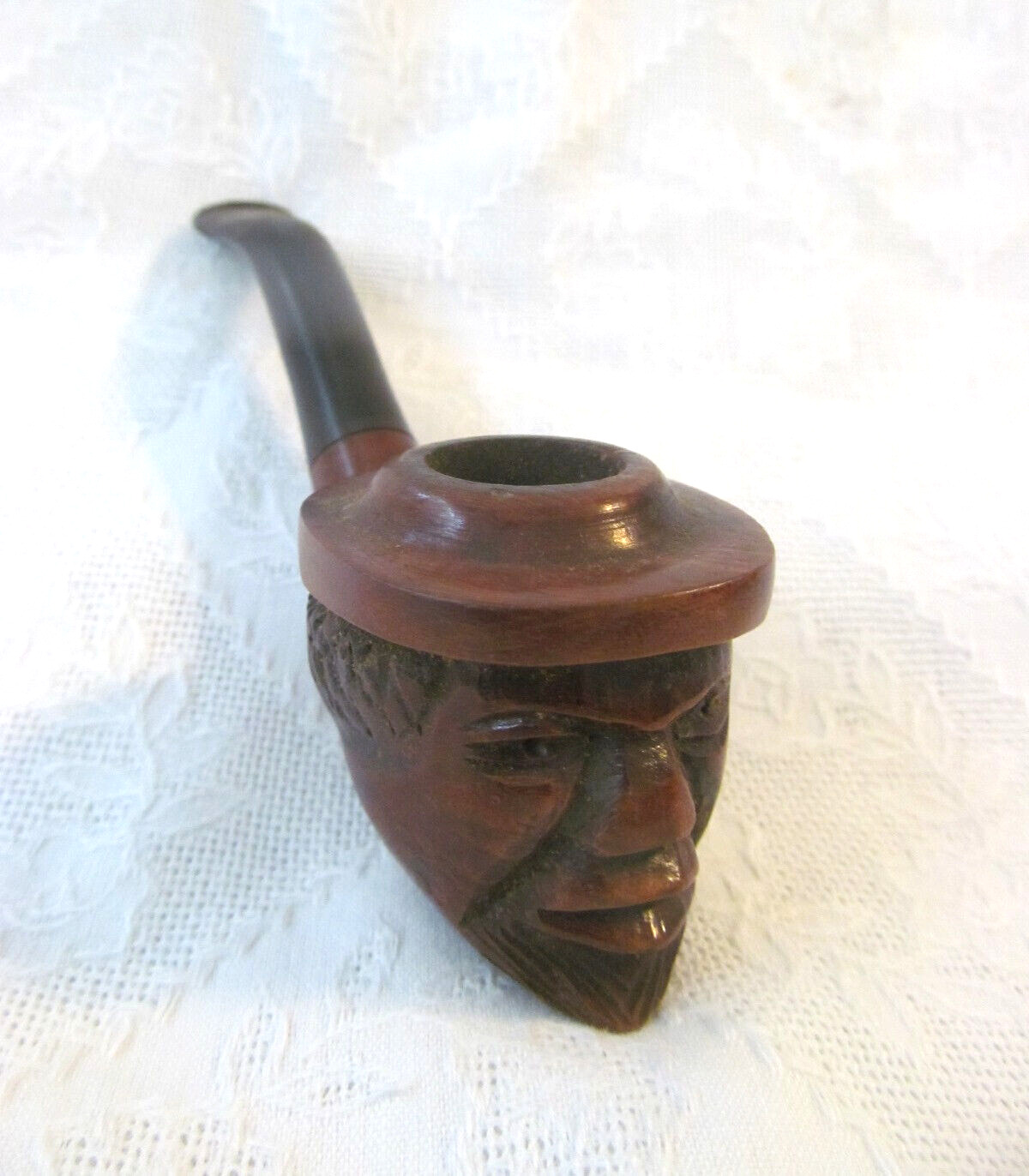 Vintage Hand Carved Wood Tobacco Pipe Briar~Italy Man\'s Face