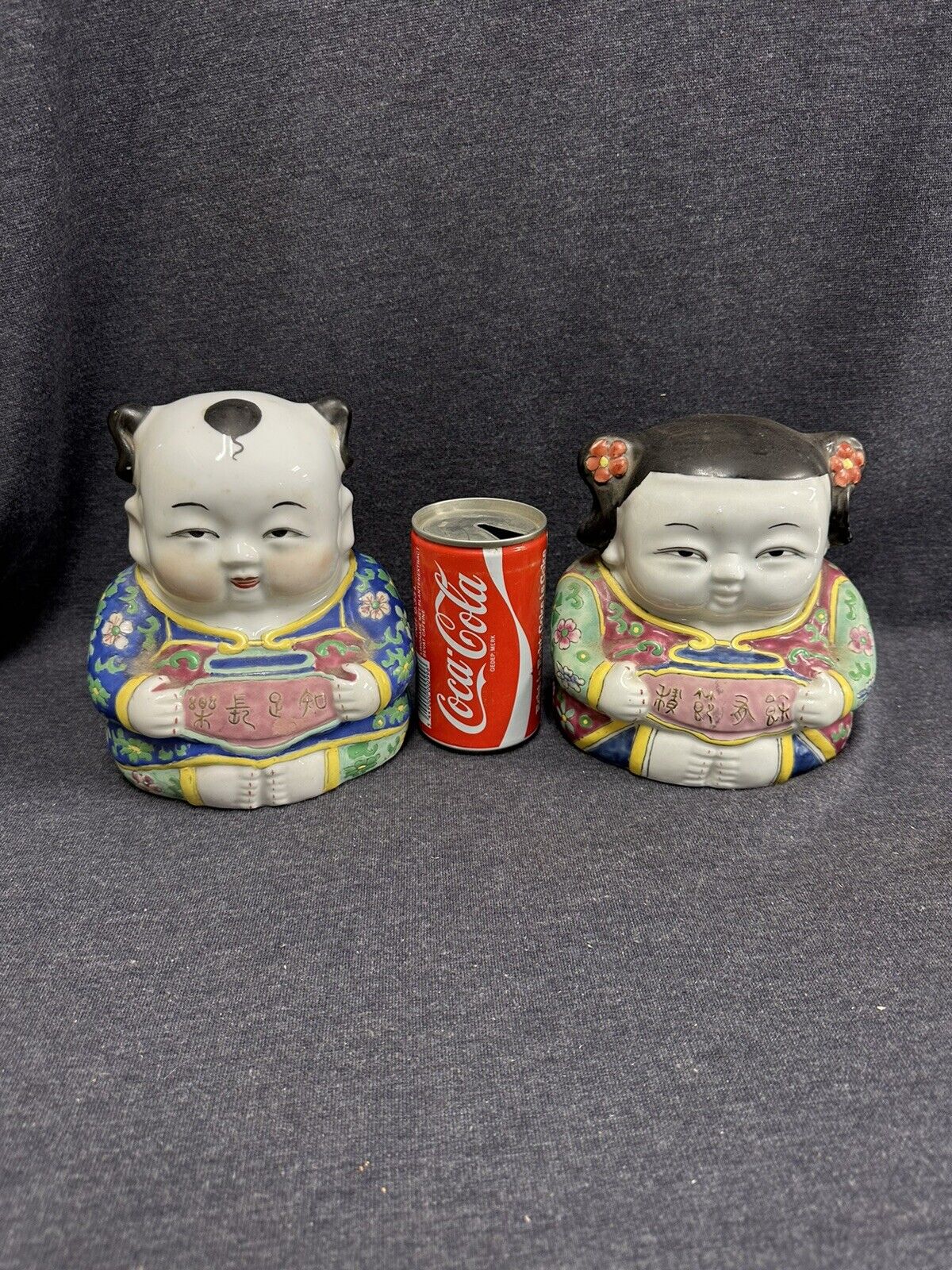 Rare Vintage Bloomingdale’s Buddha Babies Ceramic Figures Boy and Girl Excellent