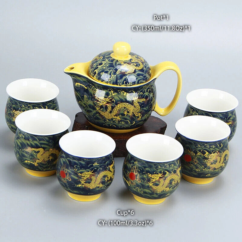 Chinese Ceramic Tea Set Kung Fu Tea Cup Set Dragon Teapot Teacup Kungfu Teaset
