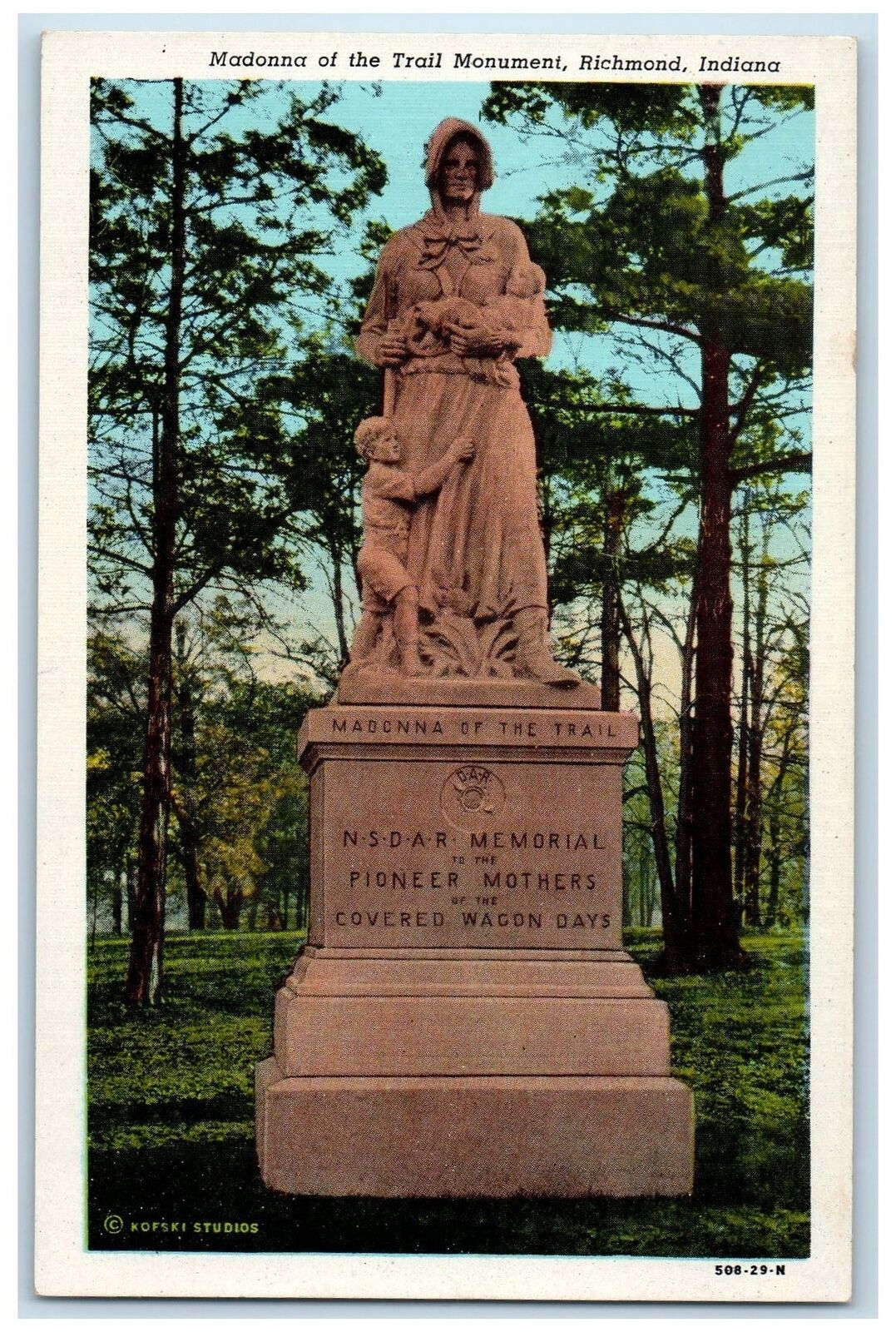 Madonna Of The Trail Monument Statue Richmond Indiana IN Vintage Postcard