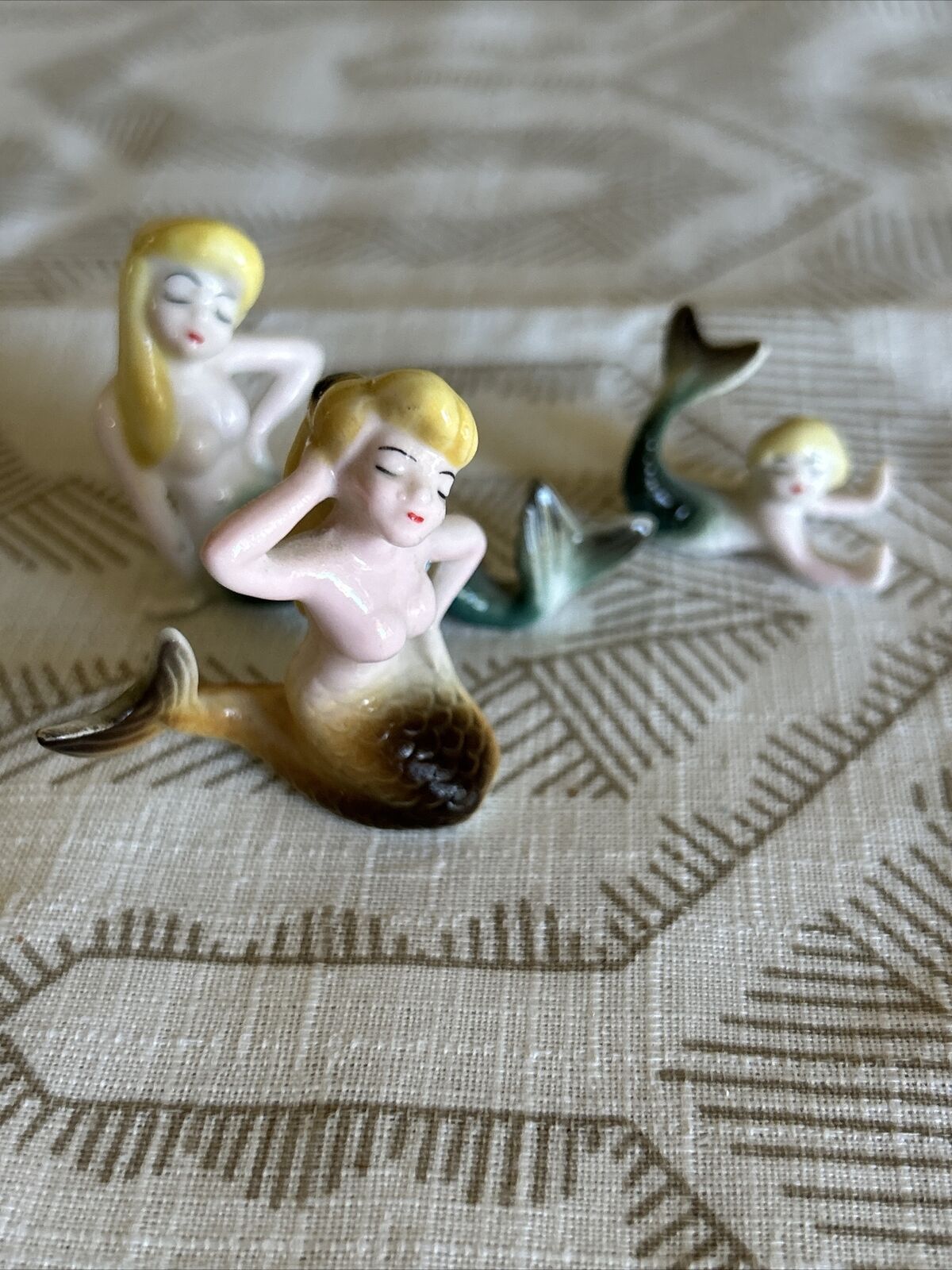 Vintage 3 1960 era Bone China  sweet face mermaids perfect and delicate