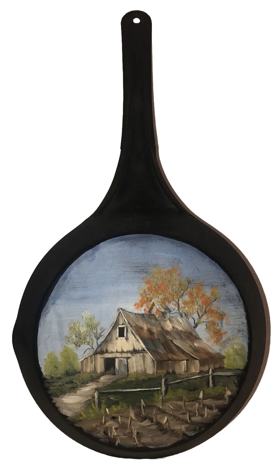 Vintage Skillet 9” Frying Metal Fry Pan  Hand Painting Barn farmhouse Primative