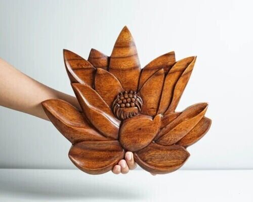Lotus Flower Decor, Wooden Lotus Flower, Hanging flower Wall Art, Wood Carving