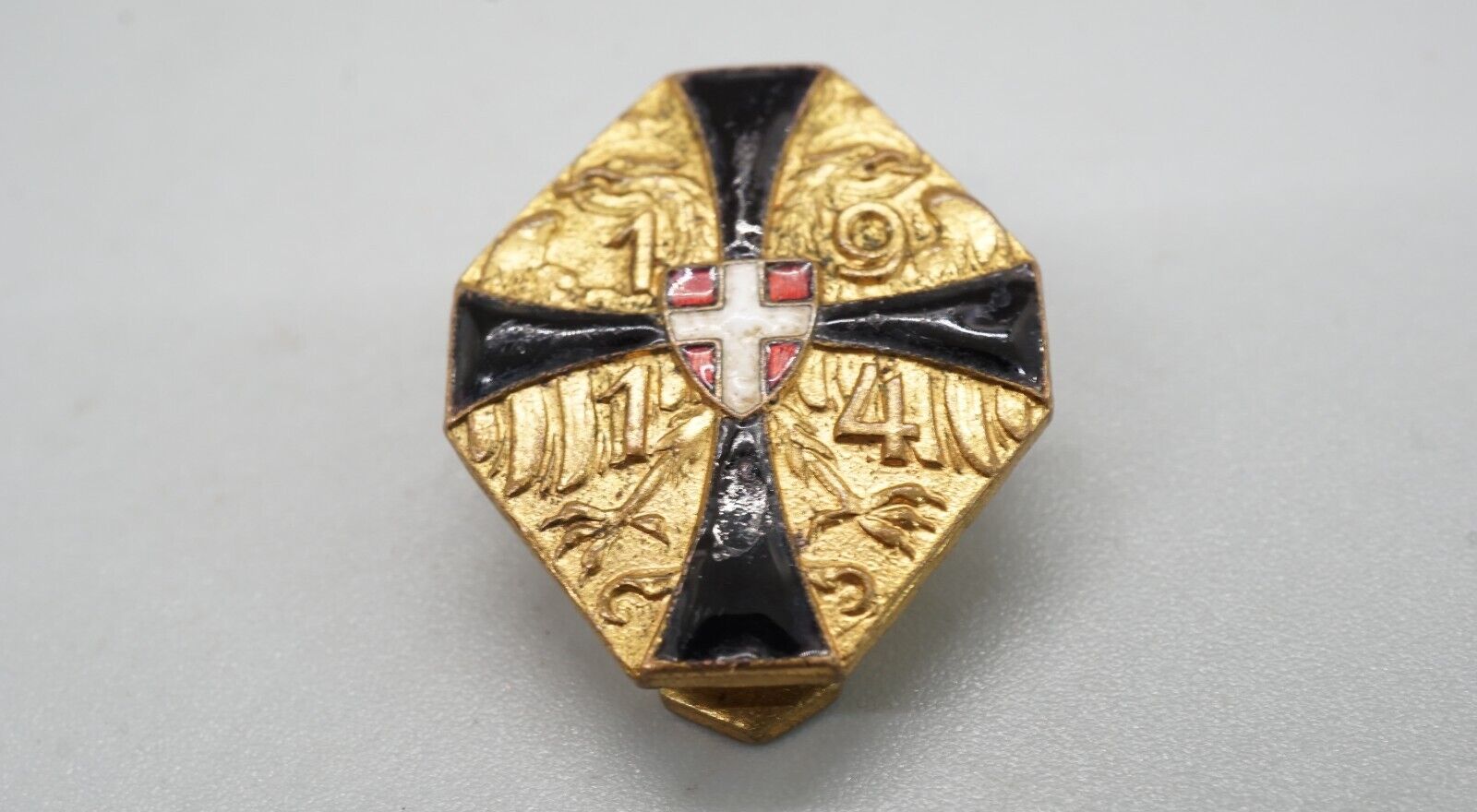 WWI 1914 Austria-Hungary Black Cross With Imperial Double Headed Eagle Lapel Pin