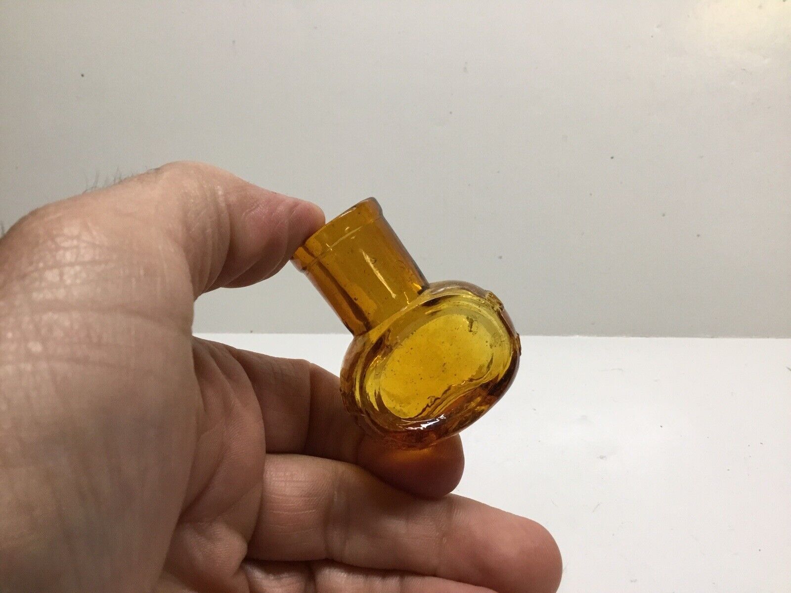 Tiny Antique Bright Amber Bovril Meat Juice Bottle.