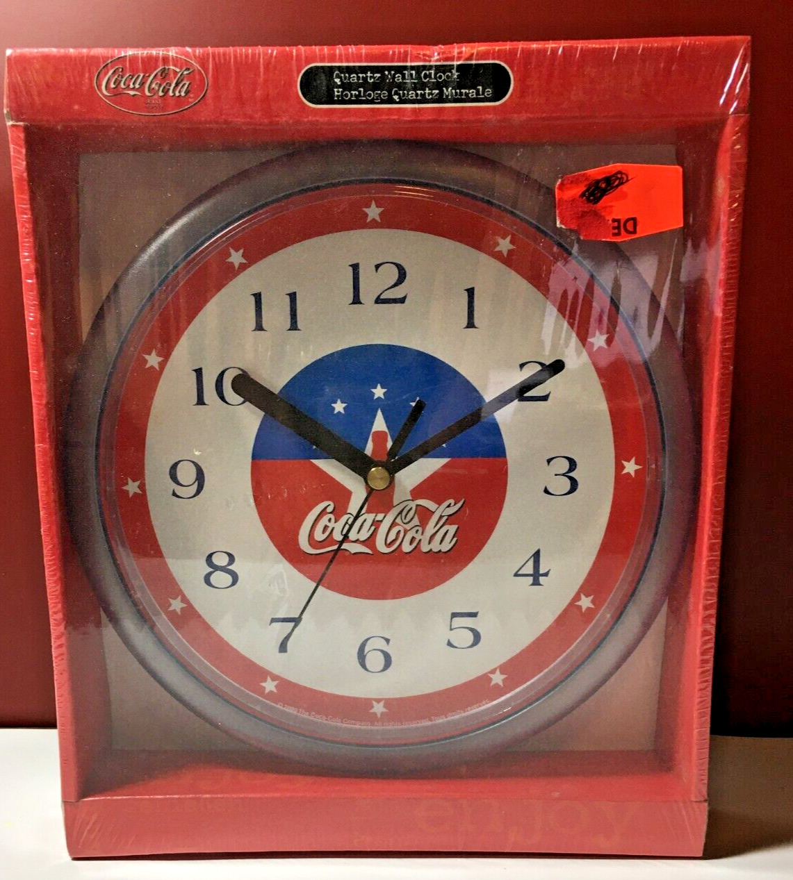Vtg. Coca-Cola Round Red, White & Blue Stars Quartz Wall Clock/Coke Sign NEW