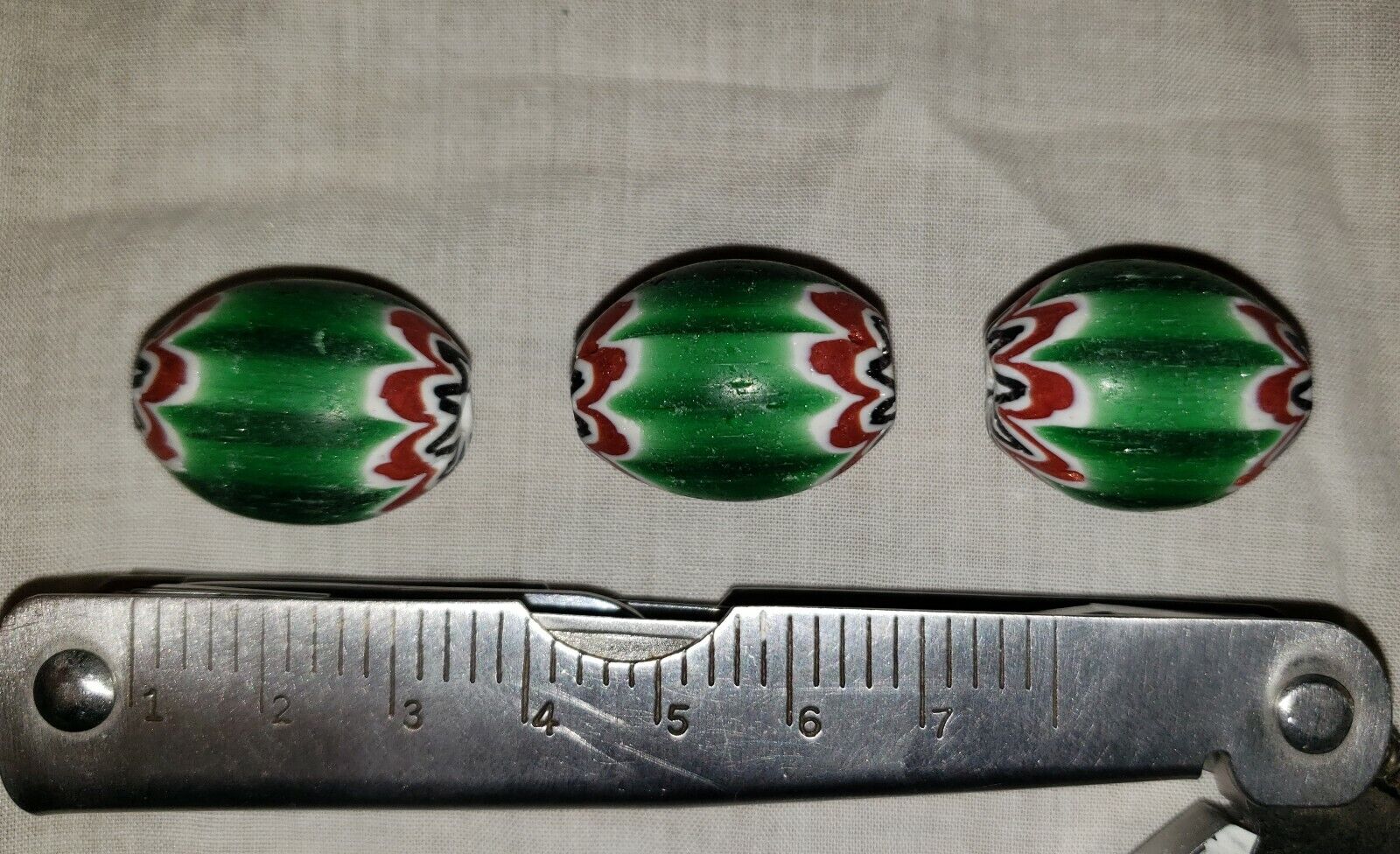 Chevron Trade Beads - Green Watermelon Qty 6