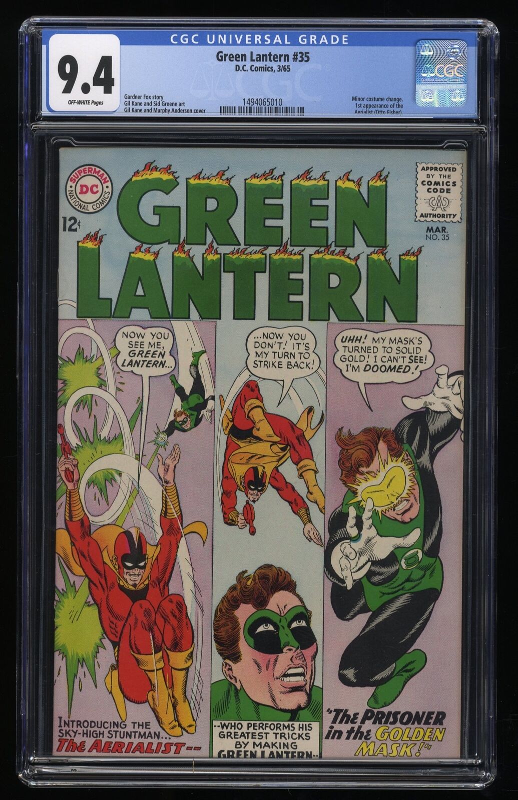 Green Lantern #35 CGC NM 9.4 Off White 1st Appearance Aerialist DC Comics 1965