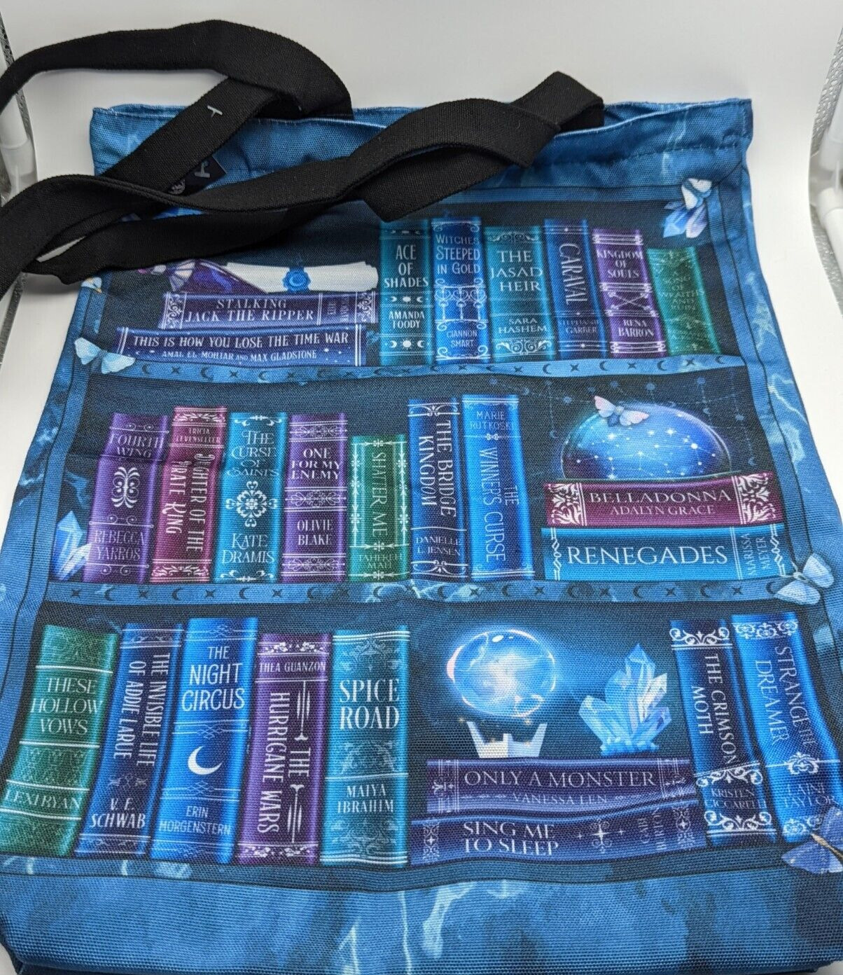 Fairyloot Exclusive Blue Witchy Fabric Bookshelf Tote Bag Author Books