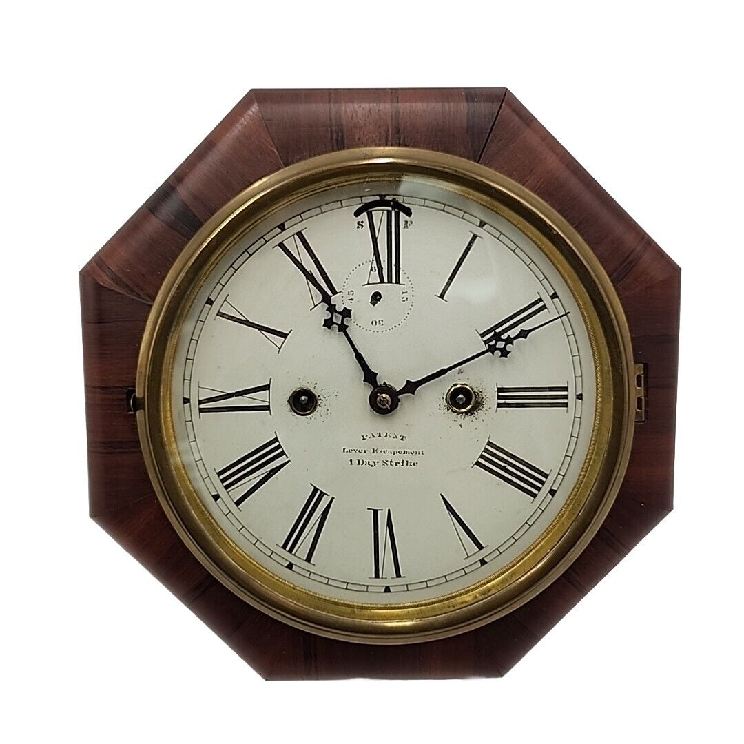Antique Vintage E..N. Welch Thirty Hour Marines Octagon Wall Clock