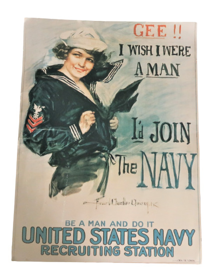 Vtg GEE I WISH I WERE A MAN - NAVY Poster - Howard Chandler Christy Militaria