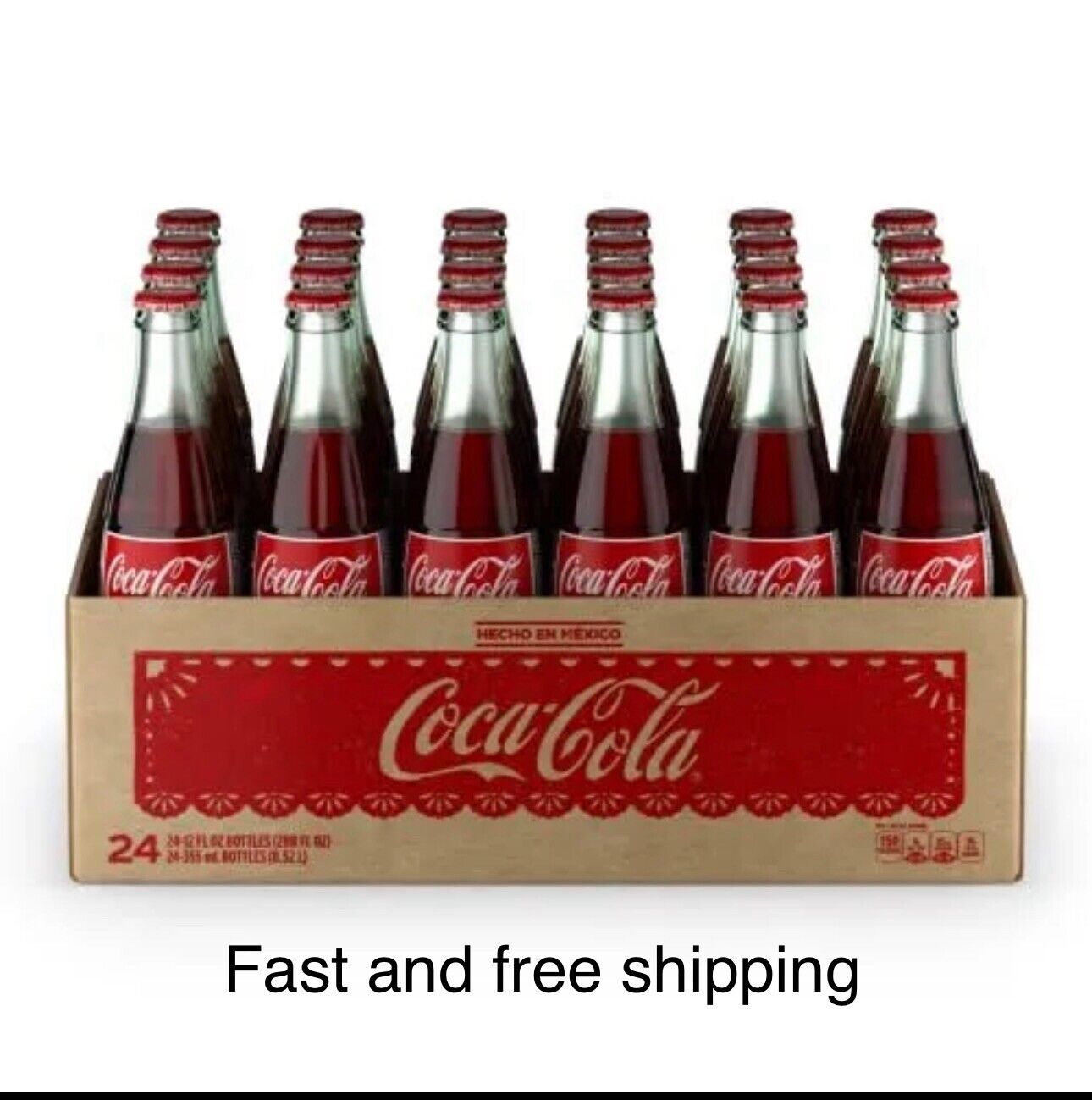 Mexican Coca-Cola Cane Sugar Import Glass Bottles 12oz Coke Hecho Mexico 24pack