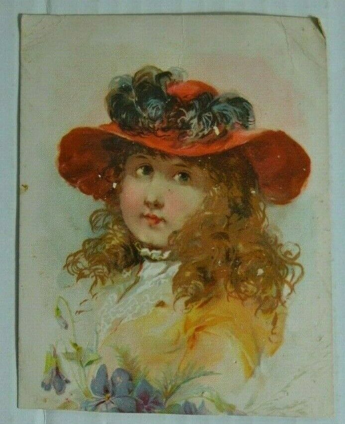 Antique Victorian Angeles Soap Advertising Trade Card Young Lady with a Brim Hat