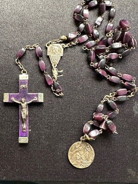 Superb Antique French Rosary with Purple oblong stones from LOURDES 24\