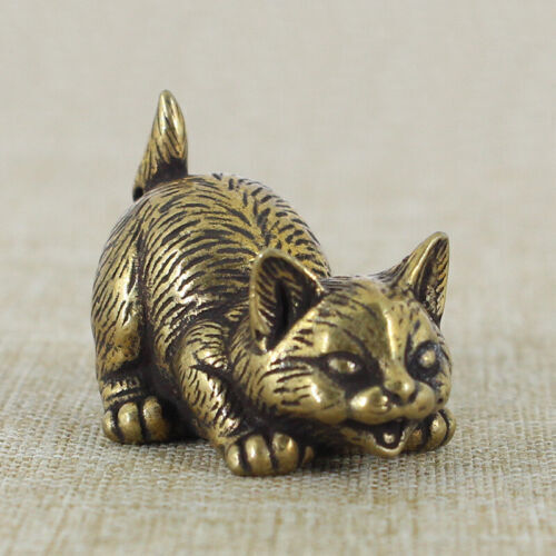 Solid Brass Cat Figurine Small Statue Home Ornaments Animal Figurines Gifts
