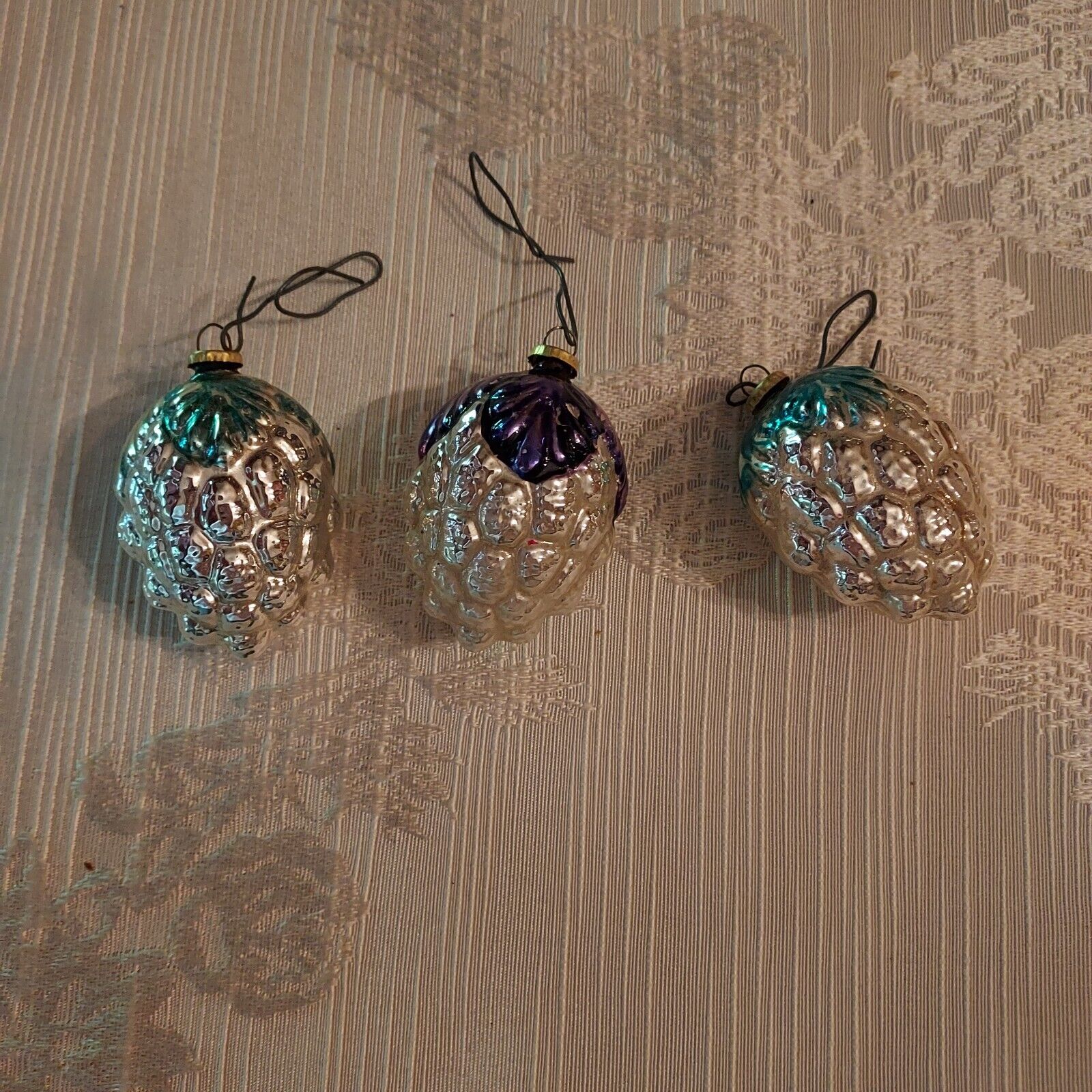 Vintage Glass Small Pinecone Feather Tree Christmas Ornaments Japan