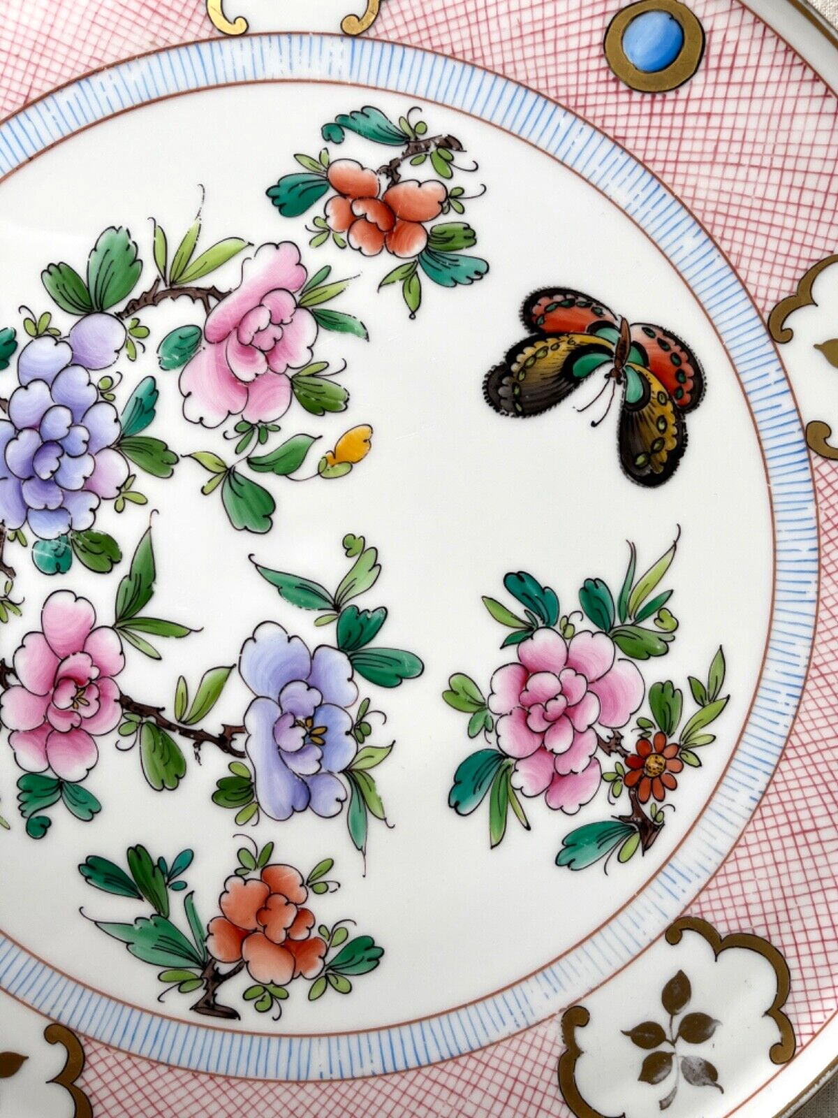 Antique French Porcelain Plate Chinese Export butterfly and flowers dish Qing