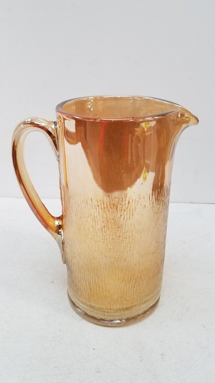Carnival Glass Imperial Bark Pattern Marigold Peach Iridescent Pitcher 8.75\