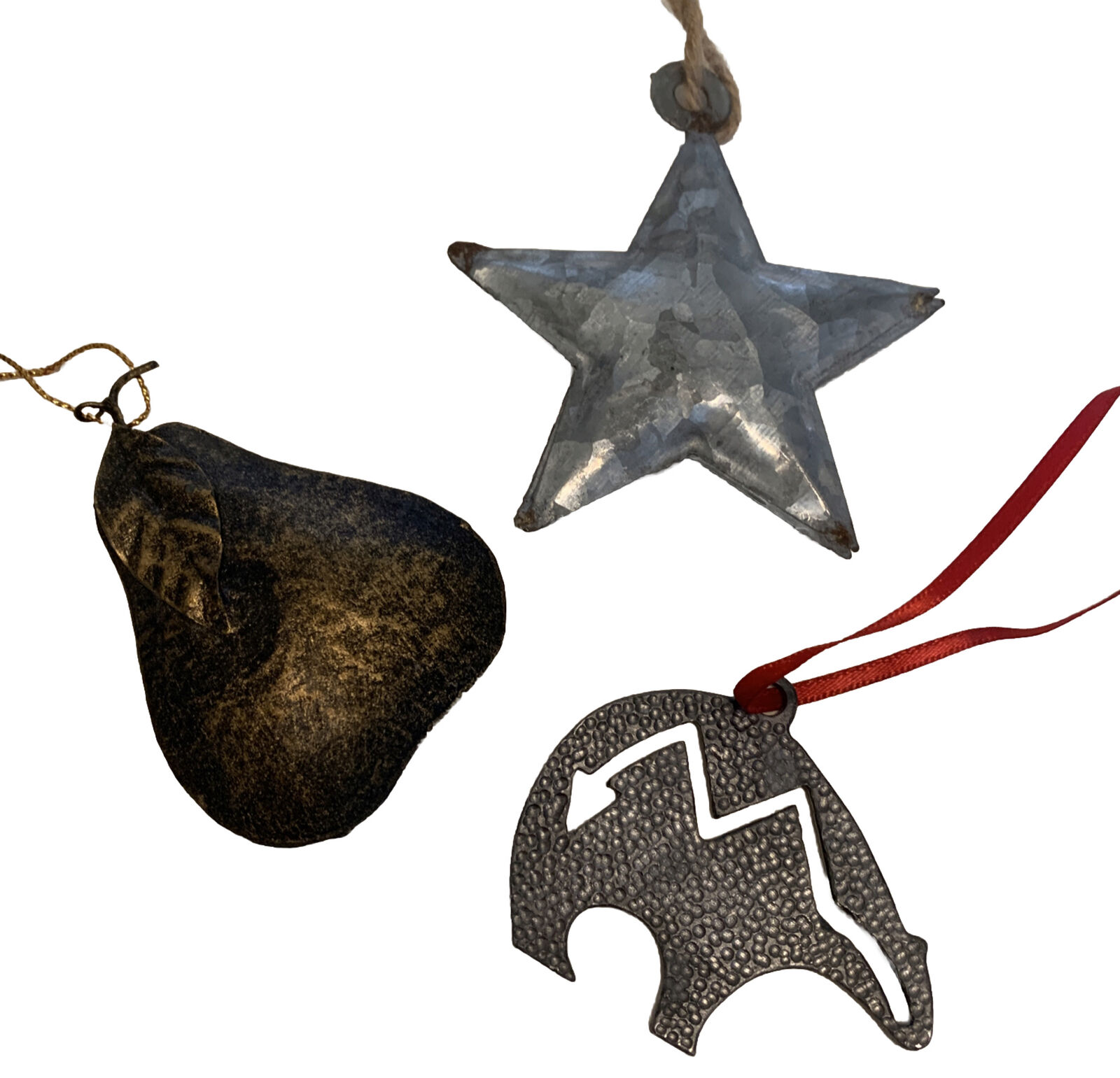 Vintage Southwest Metal Christmas Ornaments Zuni Fetish Bear Pear & Star