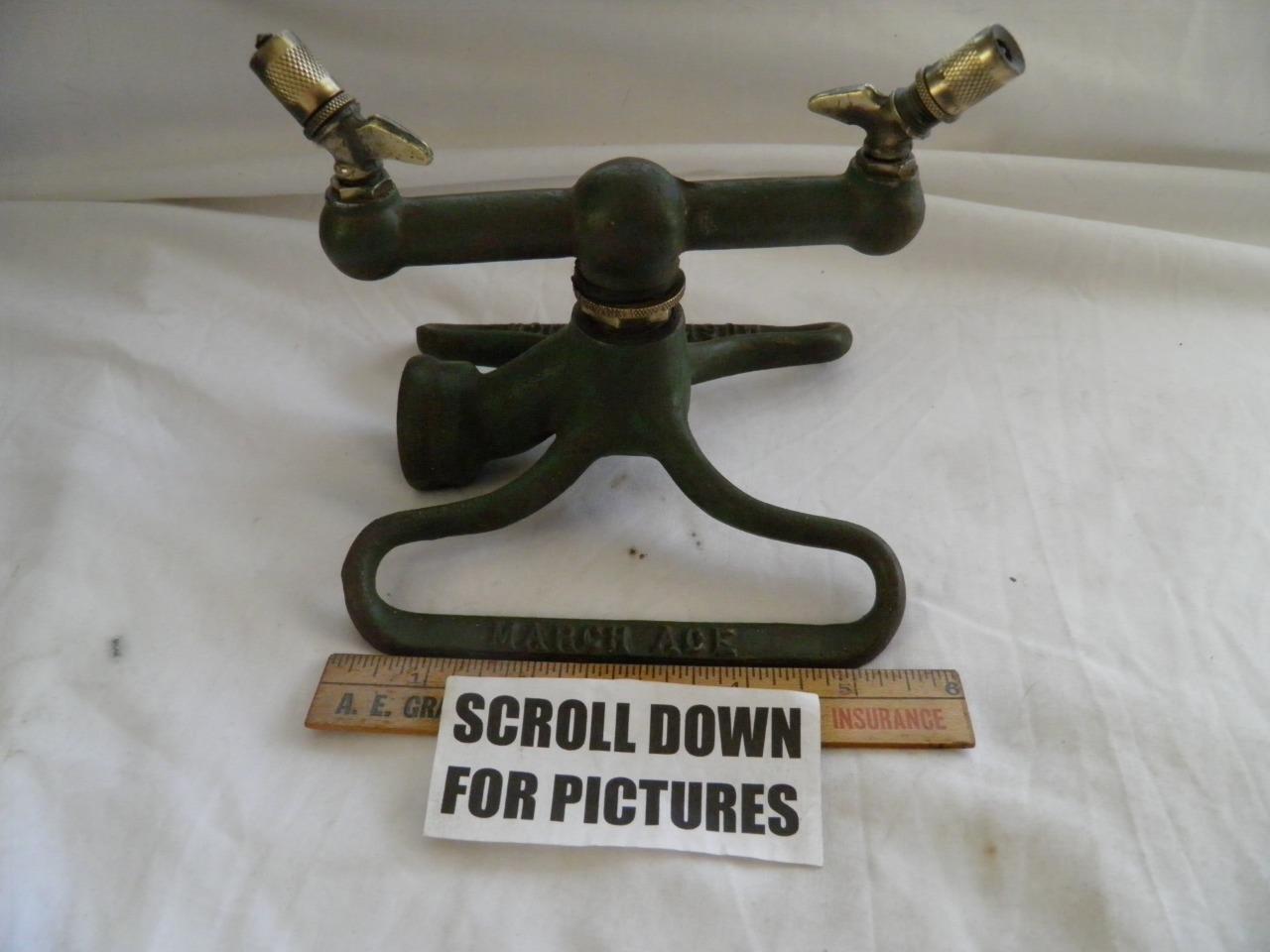 MARCH ACE CAST IRON AND BRASS SPRINKLER WITH ORIGINAL GREEN FINISH