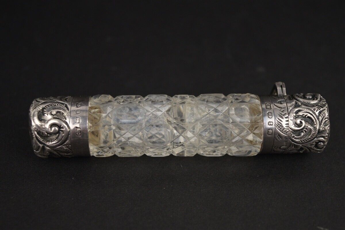 Victorian Sterling Silver Perfume Bottle Double Cut Crystal 1893 Charles May
