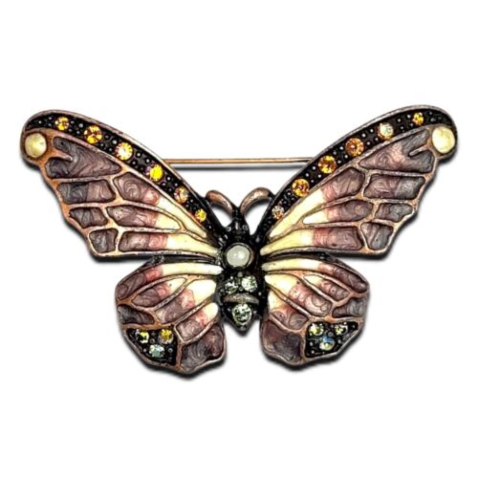 Joan Rivers Butterfly Brooch Pin Pearlized Black Purple Bejeweled Enamel Signed