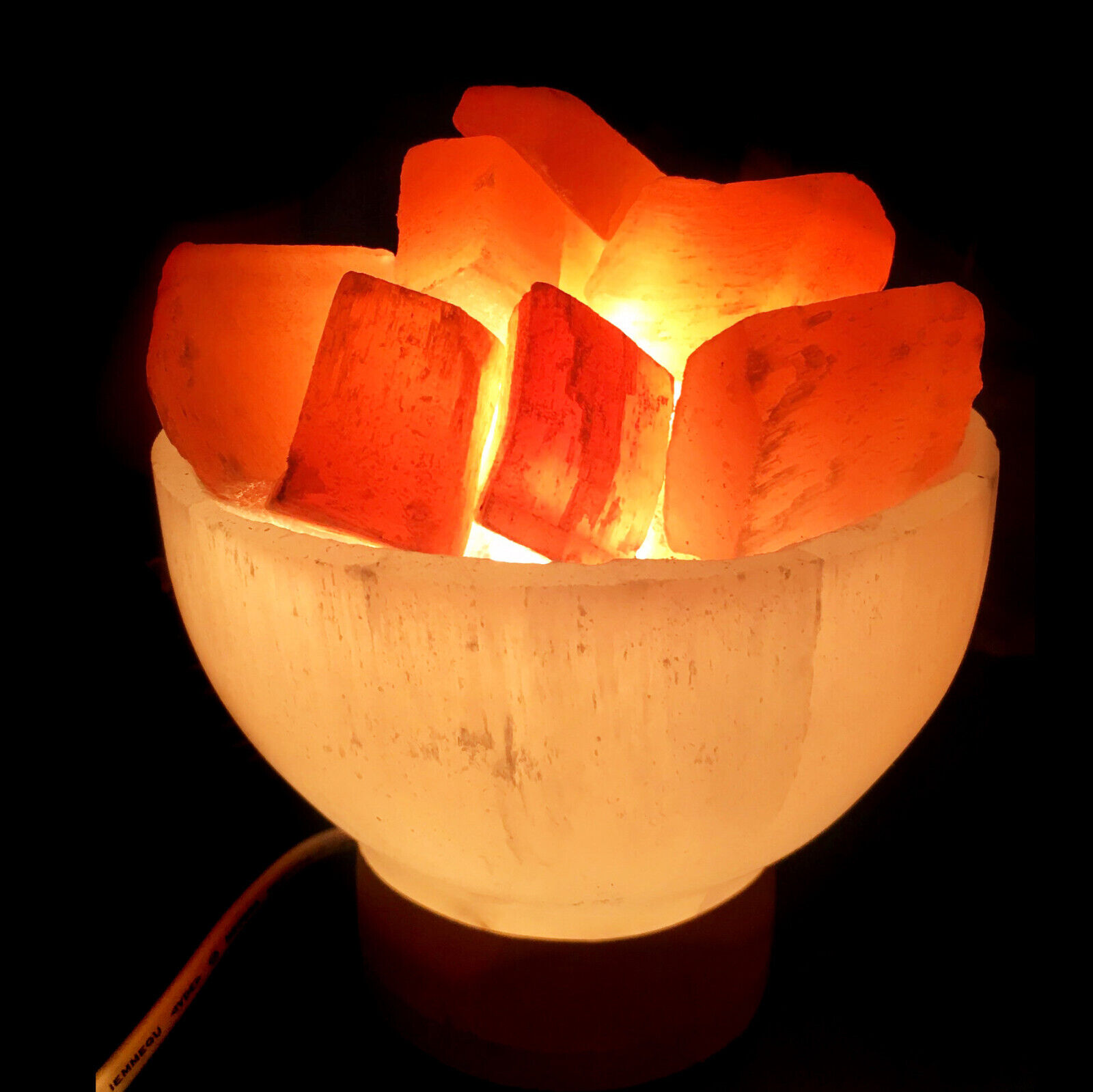 Selenite Lamp Fire Bowl Lamp Natural Crystal Light Display Extra Large LED Cord