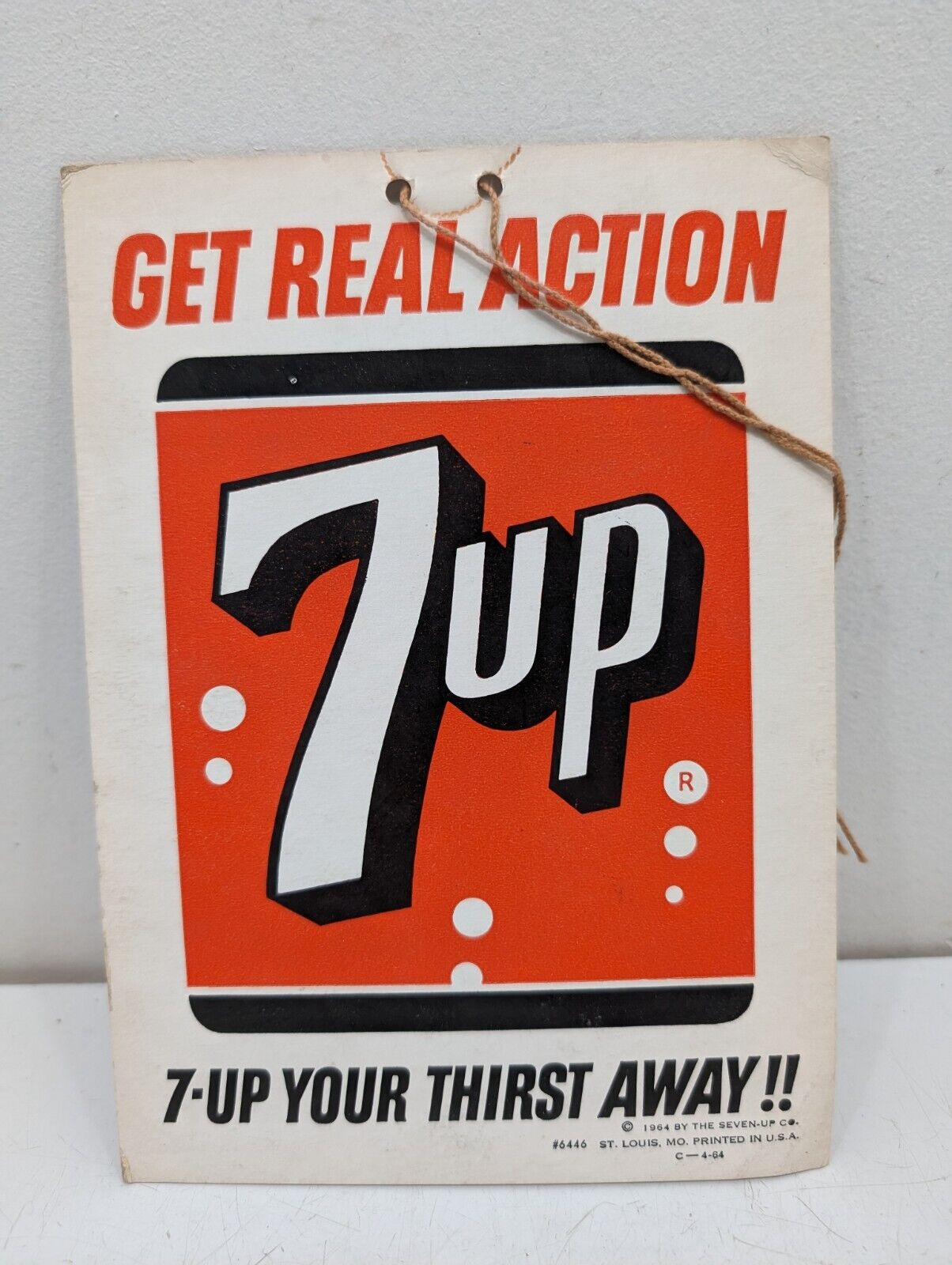 Vintage 1964 7UP Double Sided Cardboard Fan Pull Store Advertising Ceiling Sign 