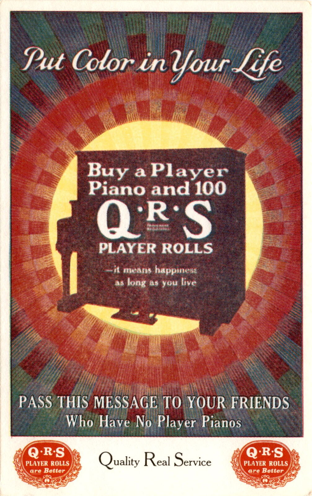 Vintage Player Piano Ad Postcard - QRS Music