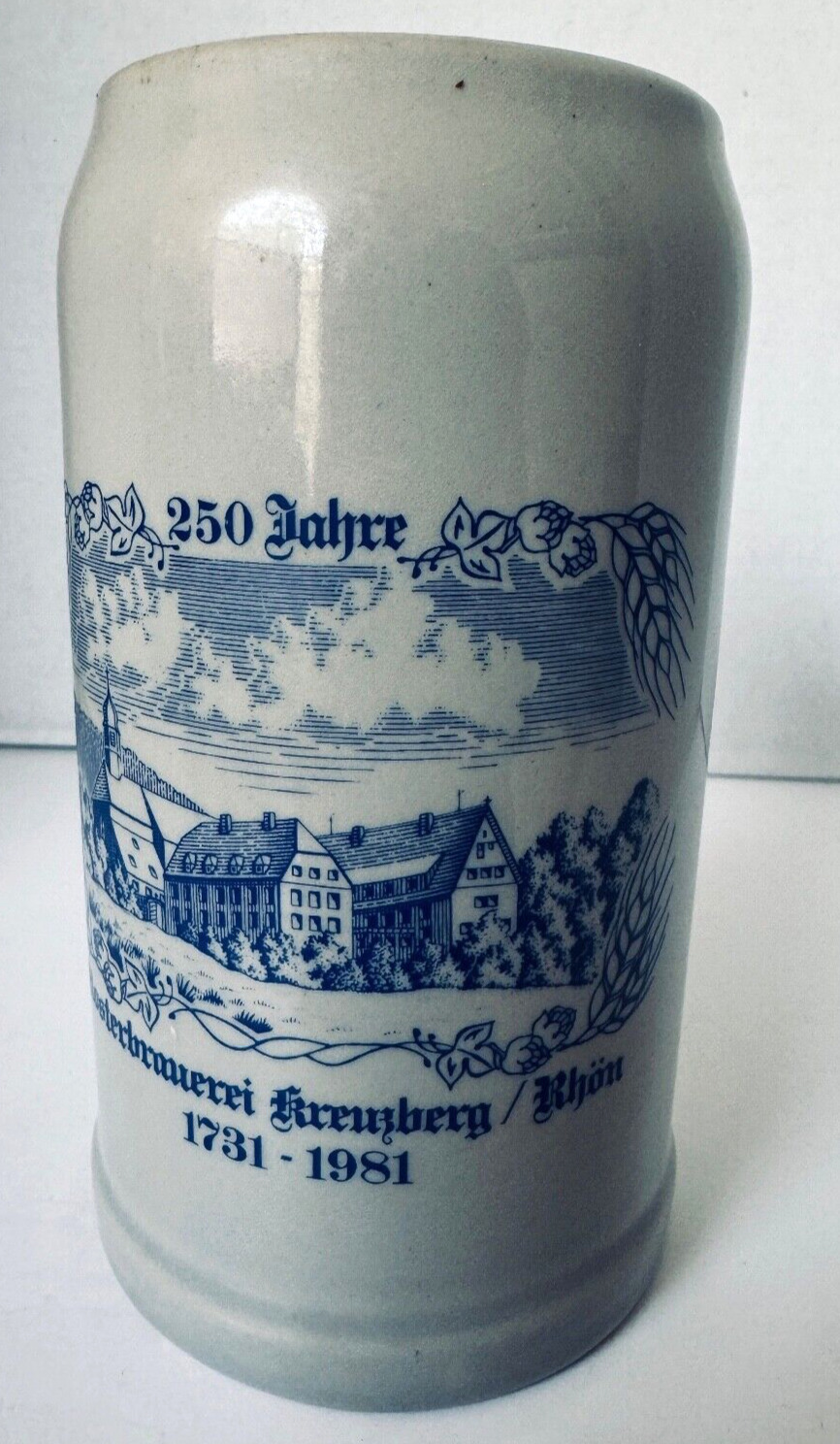 German 1 liter Beer Stein Stoneware Vintage Klosterbrauerei  Kreuzberg Rhon
