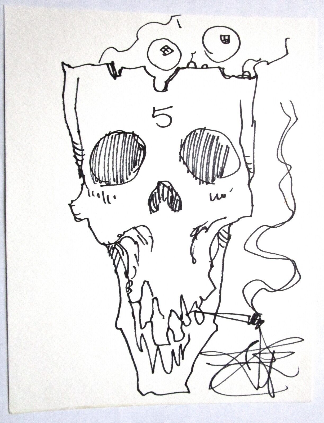 CHET ZAR ORIGINAL SMOKING SKULL ORIGINAL COMIC BOOK URBAN ART DRAWING