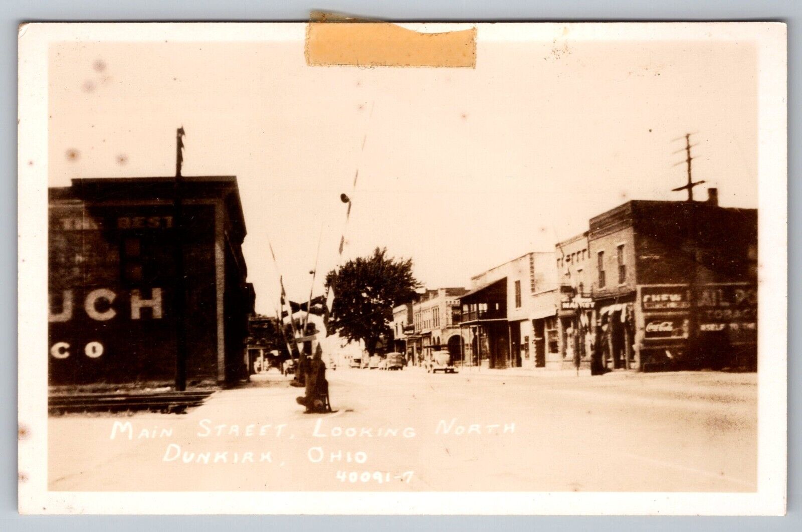 Vintage RPPC Main Street Dunkirk Ohio 1940s Coupes, Coca Cola Sign, Market sign.