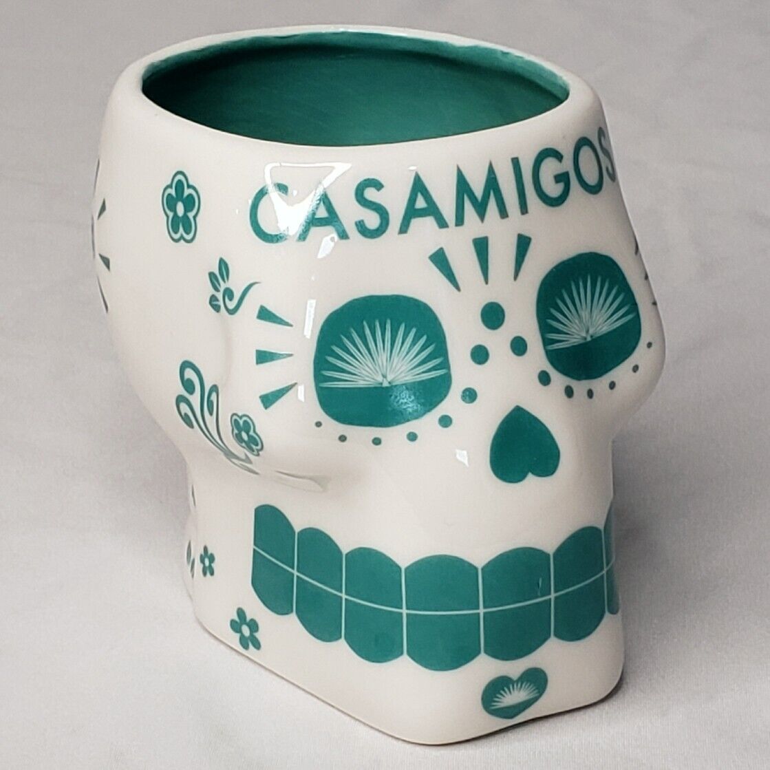 Casamigos Skull Tequila Ceramic Teal Bar Mug - Day Of The Dead - George Clooney