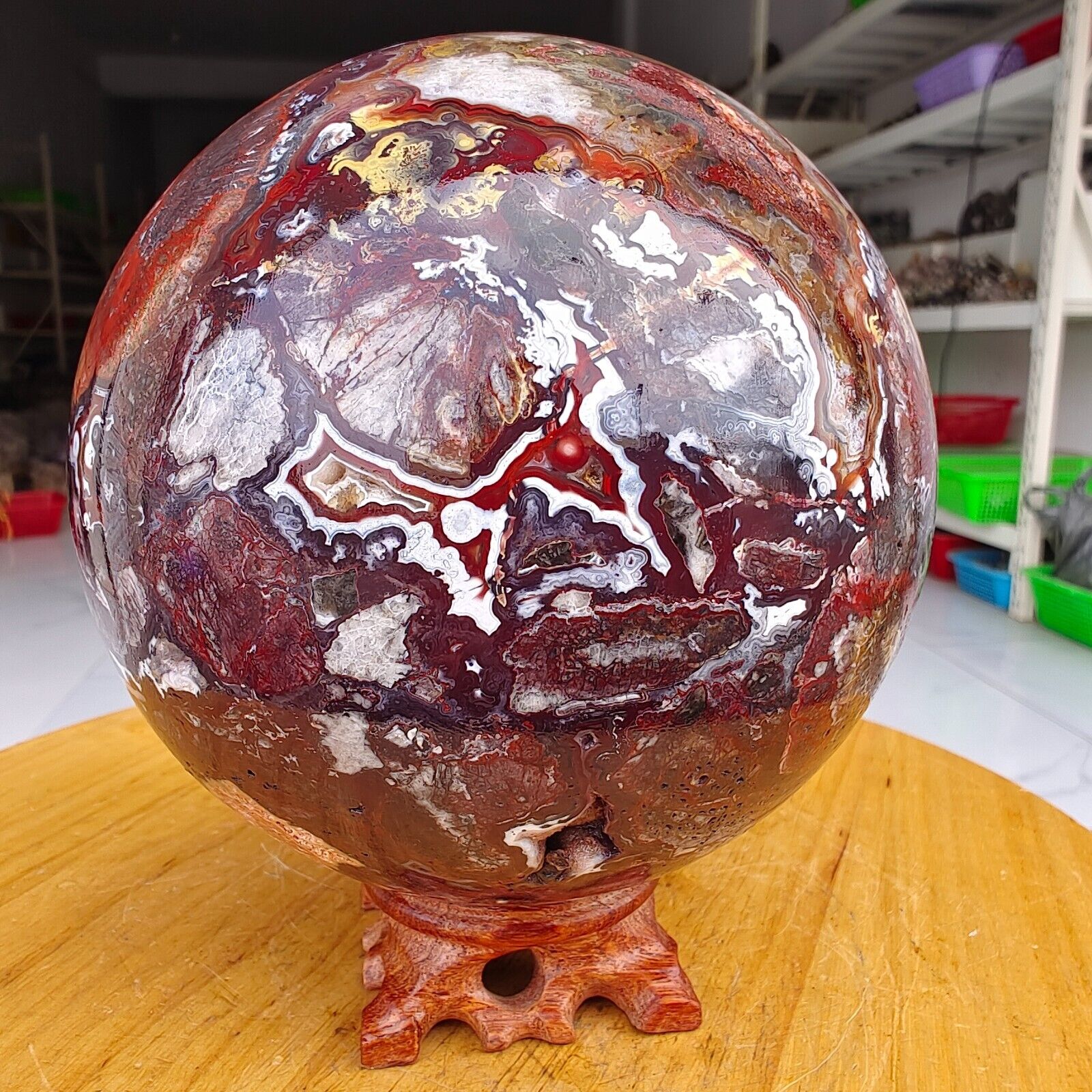 7.35LB Natural Polished Mexico Banded Agate Crystal Sphere Ball Healing
