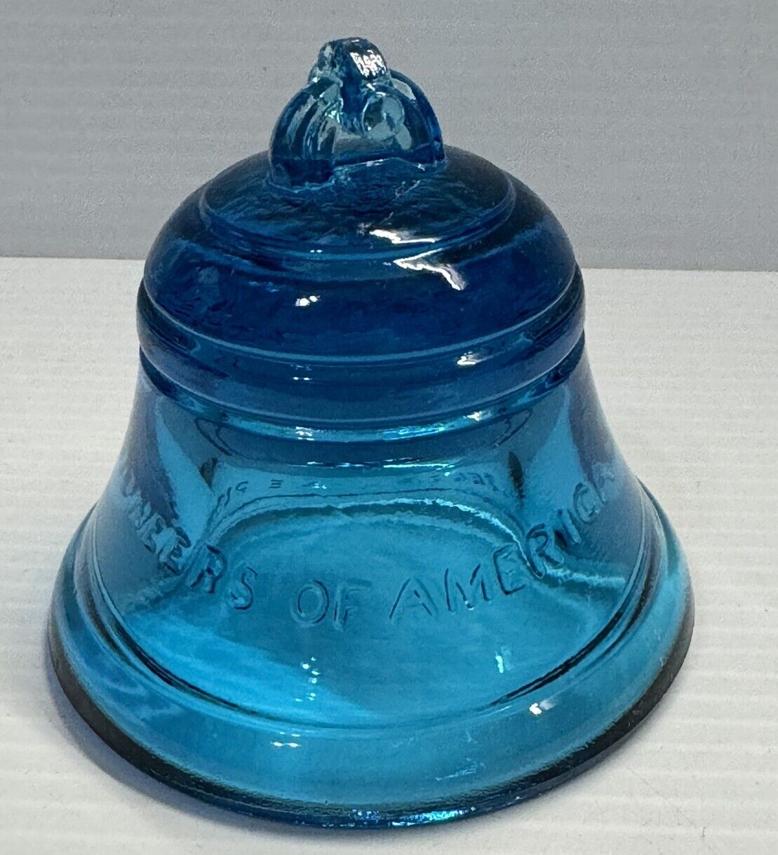 Vintage Uranium Glass BELL Telephone Pioneers Of America Blue Paperweight