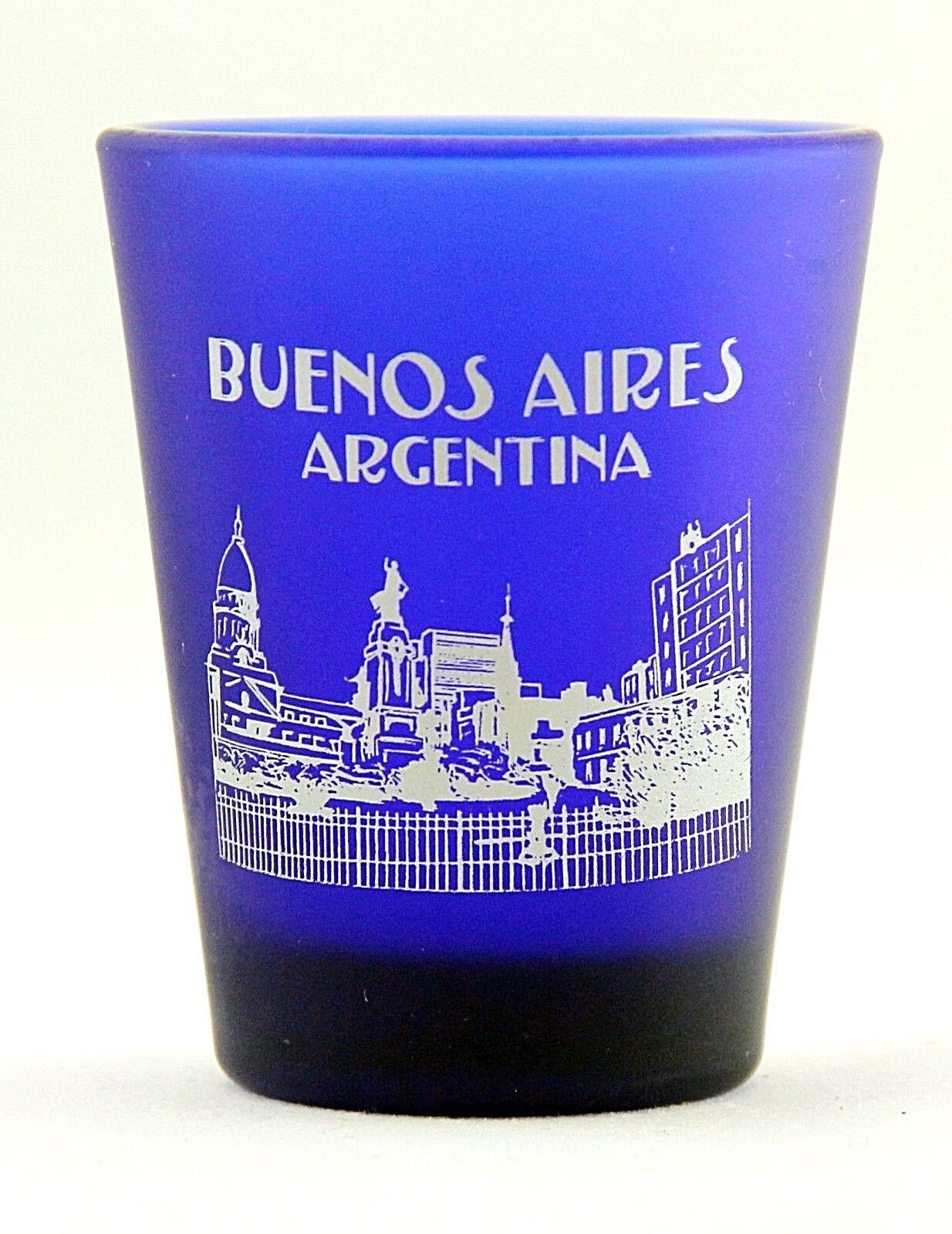 BUENOS AIRES ARGENTINA COBALT BLUE FROSTED SHOT GLASS SHOTGLASS